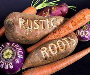 Rustic Roots carved into vegetables